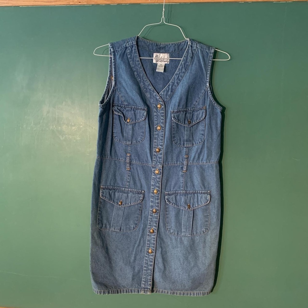 California Gold Rush Vintage 90s Denim Midi Dress Pockets Blue 12P